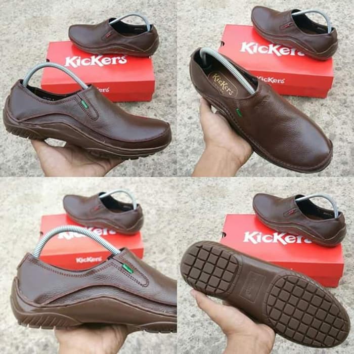 sepatu kickers pantofel casual pria kulit asli - Hitam 43