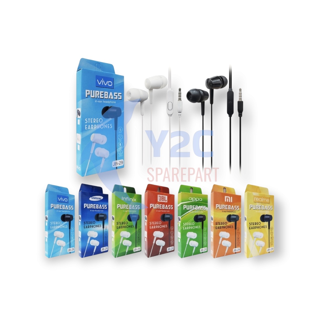 HANDSFREE EARPHONE MEGA BASS SERI-29 + MIC / OPPO SAMSUNG VIVO REALME XIAOMI A31 A37 A39 A59 A71 A3S A5S Y91 Y93 Y95 Y12 Y71 Y83 C2 C3 5 5I REDMI NOTE 2 3 4 5 5A 6 6A NOTE 7 7A 8 8A