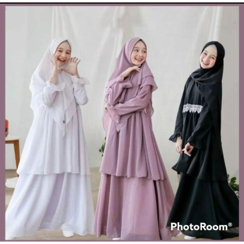 TREND Aryana Kids Set Khimar Gamis Anak Remaja Putih Polos Umur 10 12 14 15 17 Tahun Busana Muslim A