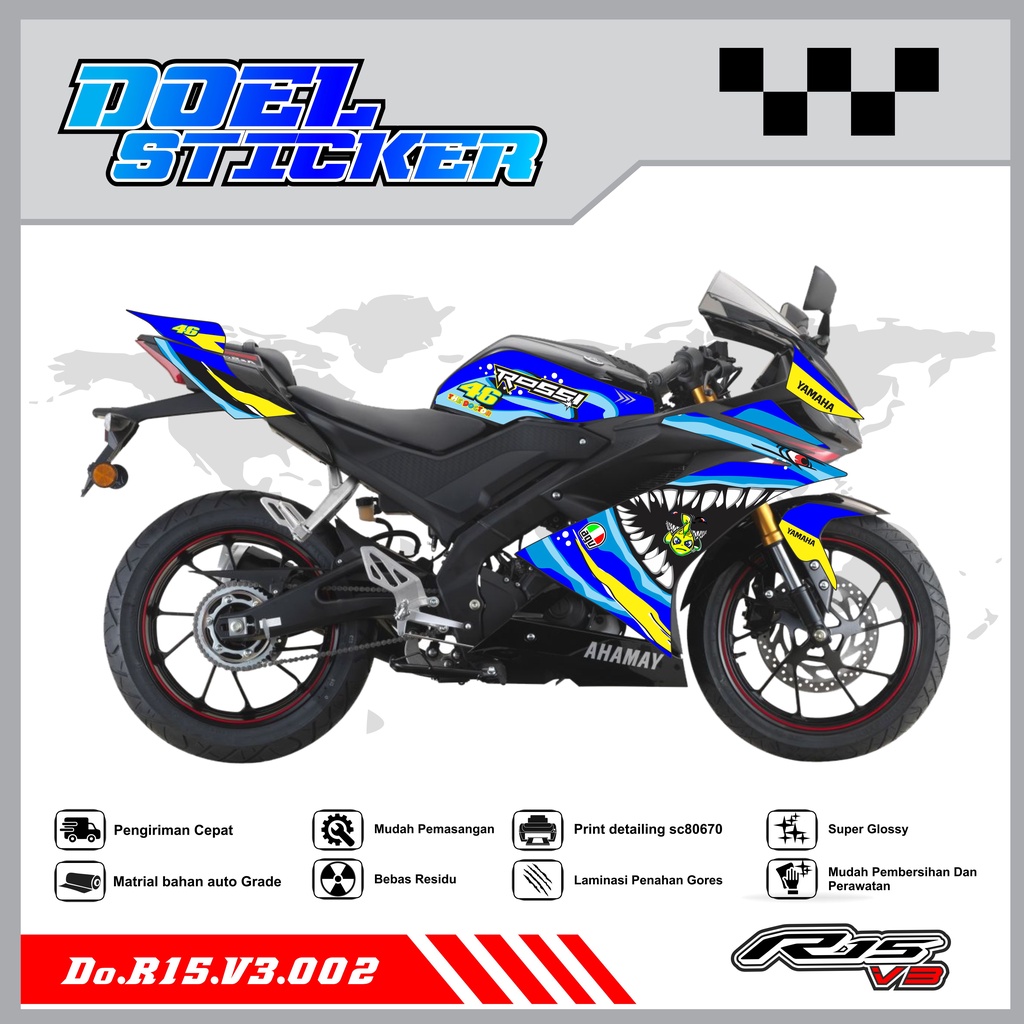 STICKER STRIPING R15 V3 - STICKER STRIPING SEMI FULL LIST VARIASI HOLOGRAM , CROME R15 V3 DOEL 002