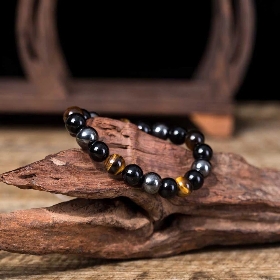 Gelang Batu Kesehatan Magnetic Pria Wanita Kombinasi Tiger Eye Black Agate Hematite Blustin