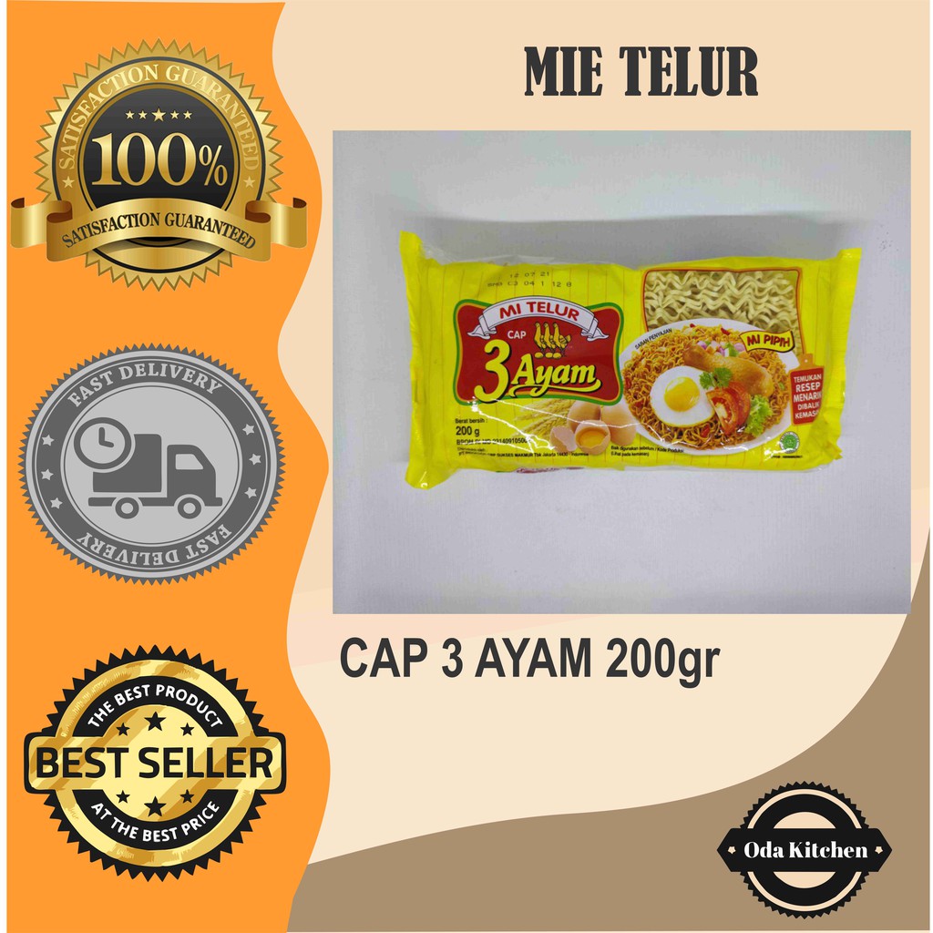 MIE TELUR CAP TIGA AYAM 3 AYAM KUNING 200gr MIE TELOR