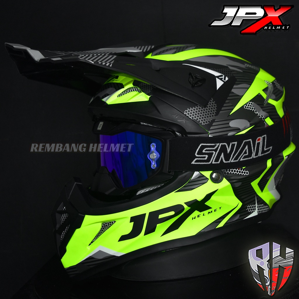 HELM JPX CROSS_FOX1 X35 - YELLOW DOFF PAKET GANTENG GOOGLE SNAIL HELM JPX KLX ORIGINAL HELMET MOTO TRAIL SUPERMOTO HELM FULL FACE MOTO CROSS TERBAIK-MX36 MATT BLACK/BLUE