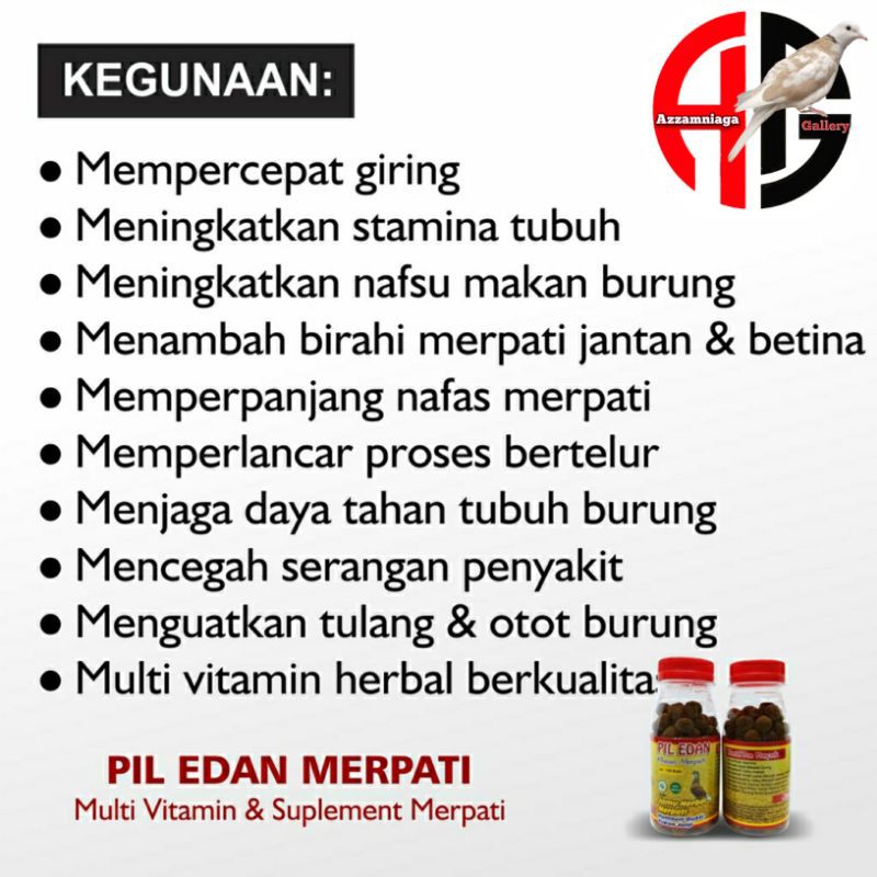 PIL EDAN MERPATI KOLONGAN JAMU MERPATI  120 BUTIR produksi : ENTRI Banjarnegara