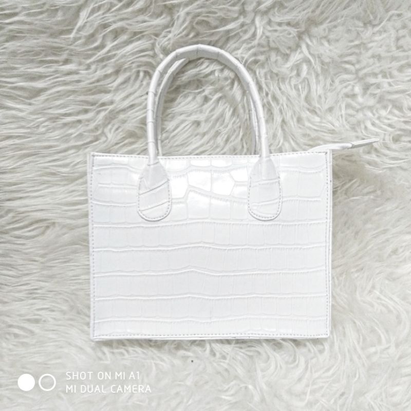 CROCO Slingbag [ White/ Putih ] Tas Wanita Fashion Selempang Mini Kekinian Pesta Kulit Fashionista K