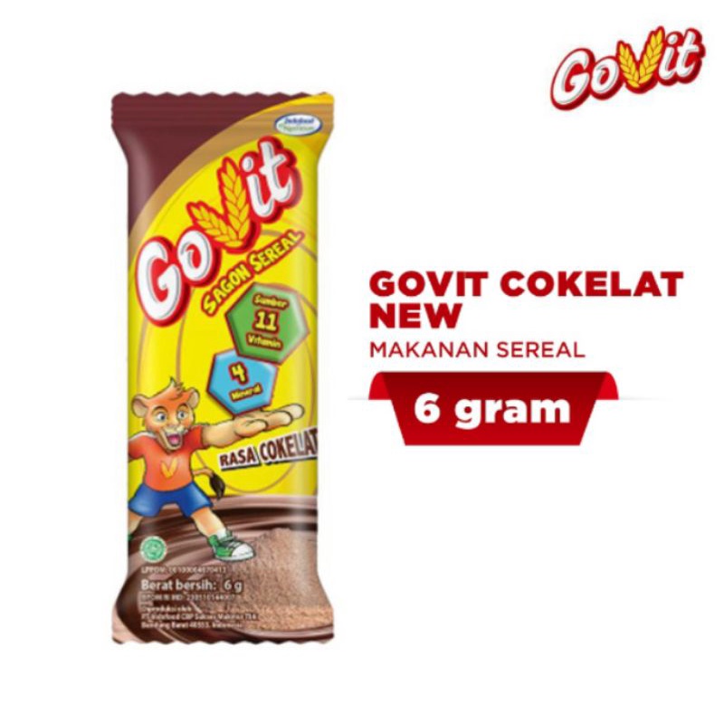 GOVIT Sereal Sagon Bubuk Instan 6g SATUAN Varian Rasa Baru Coklat Stroberi Keju Cokelat