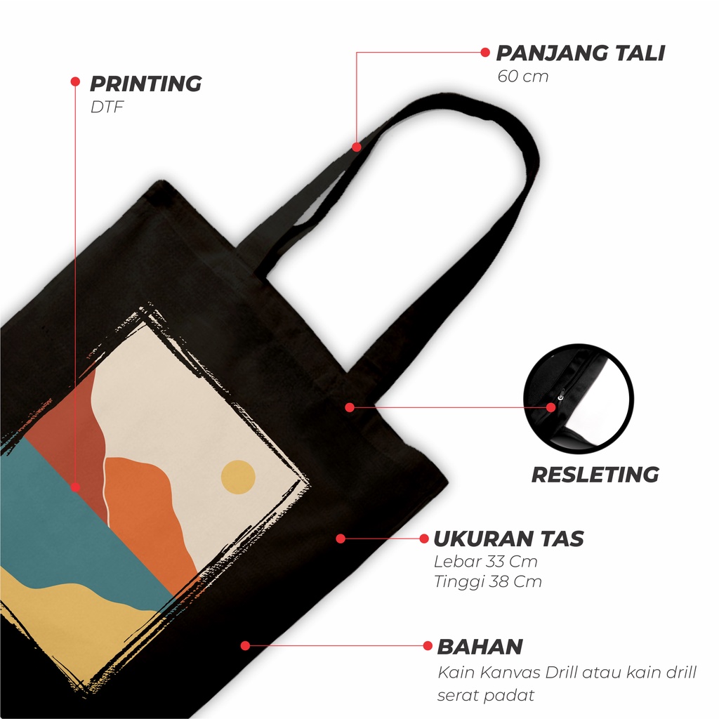 Sevine Totebag Tas Wanita Tote Bag Resleting Drill Abstrak Watercolour Nordic Aesthetic Black Series - NGK 3