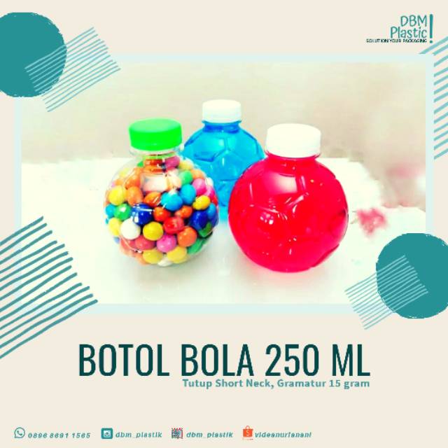 (isi 50pcs) Botol Plastik Bola 250ml . Botol PET Bola 250 ml