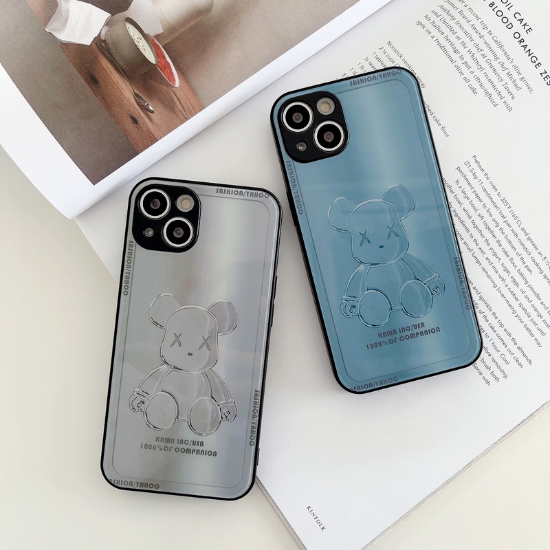 Hard Case Tempered Glass Motif Violent Bear Untuk Iphone 13 12 11 Pro X Xs Max 7 8 Plus