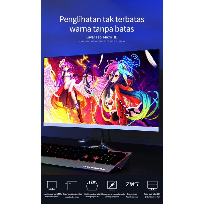 BLUE SKY Monitor definisi tinggi 27 inci yang menghadap langsung, monitor komputer gaming profesional, monitor definisi tinggi 2K/75HZ