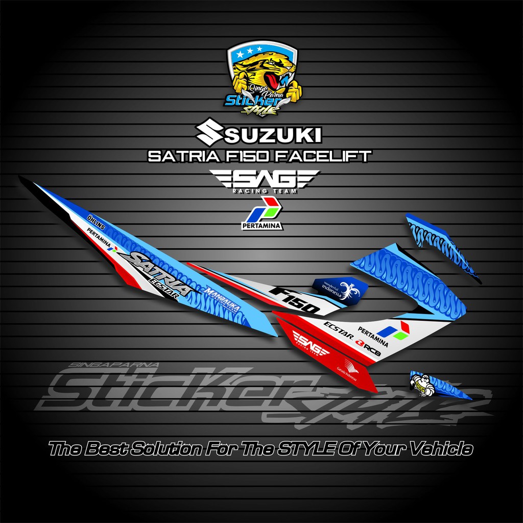 STRIPING VARIASI STIKER SUZUKI SATRIA FU F150 FACELIFT LIVERY PERTAMINA MANDALIKA SAG RACING TEAM