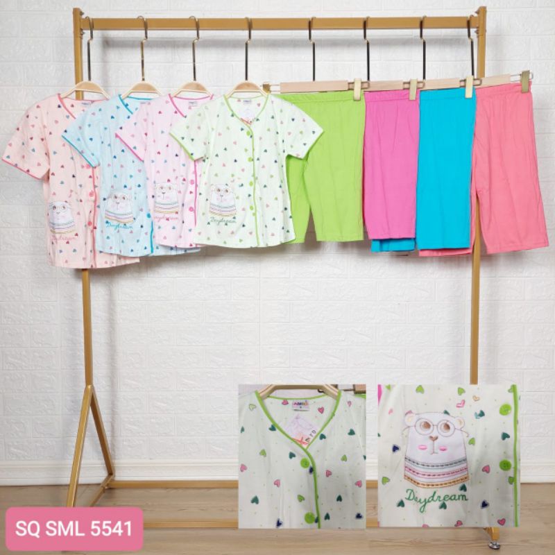 Setelan Anak Perempuan Baju Tidur Babydoll AMRO ¾ 3/4 Celana Pendek SML 5541