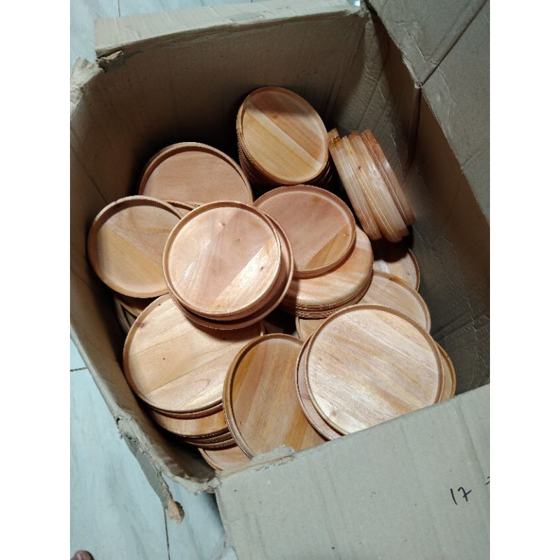 Baki Kayu /Piring Kayu/ Lepek Kayu / Piring Saji Kayu Mahoni Diamater 15 cm/ 17 cm / 20 cm