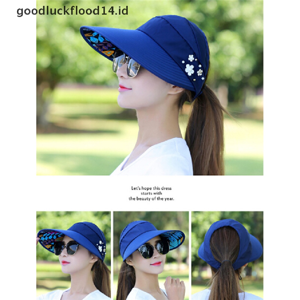 [OOID] UV Protect Sun Hat Foldable Large Brim Visor Cap Beach Sun Hat Outdoor Fashion  ID