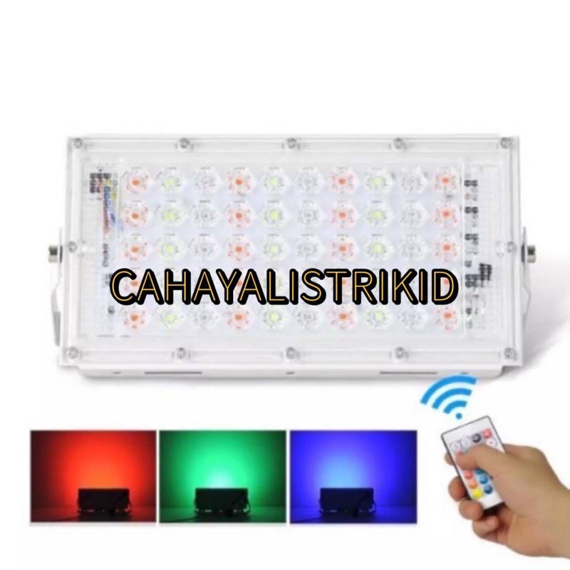 LAMPU SOROT LED RGB 50W 220V ANTI AIR WARNA WARNI LED SOROT RGB REMOT 50WATT