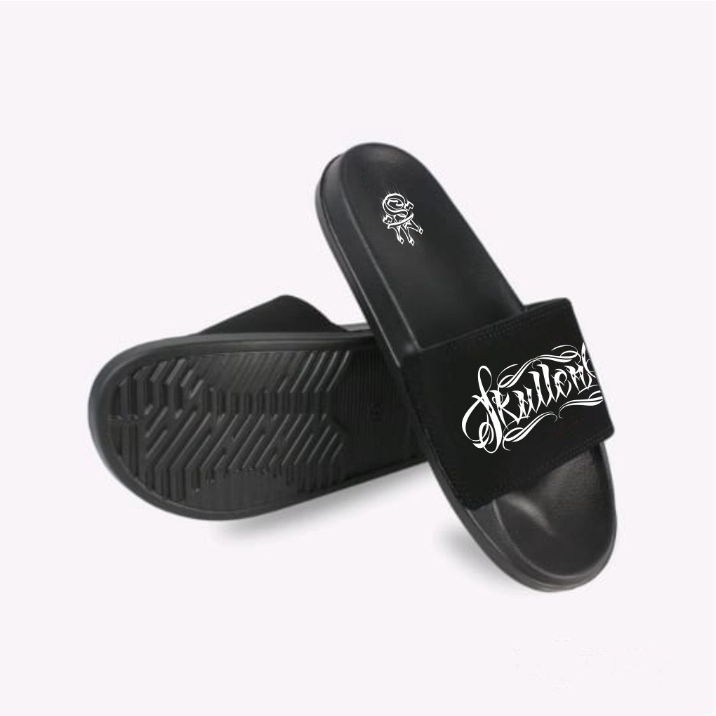 SKULLEND Black Sandal Slop Slide Slip On Pria Wanita Eva Phylon Premium Distro