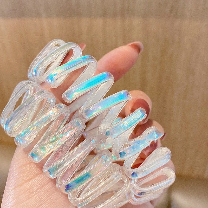 Ikat Rambut Ekor Kuda Model Kabel Telepon Spiral Datar Zigzag Bahan Plastik PVC Untuk Wanita