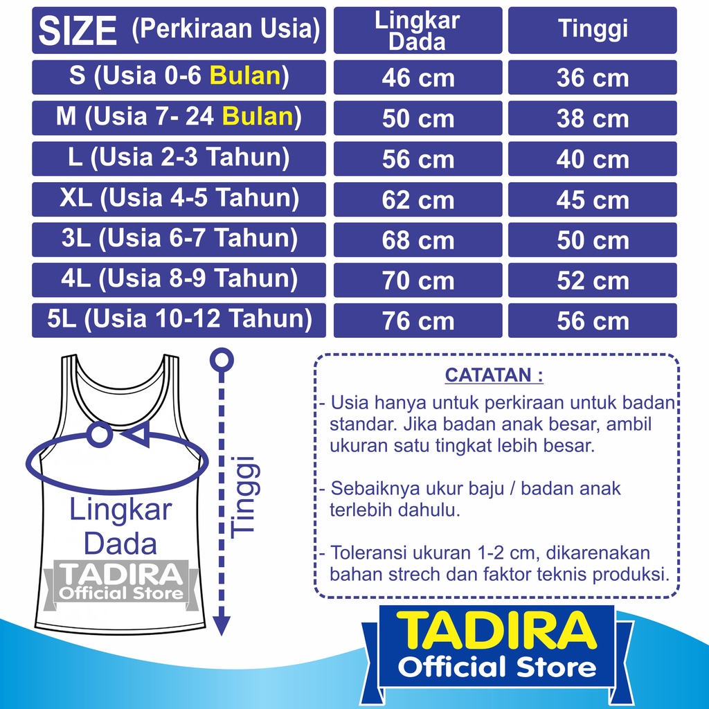 4 Pcs Singlet Anak Laki-Laki dan Perempuan Usia 0 Sampai 12 Tahun Warna Putih TADIRA Store