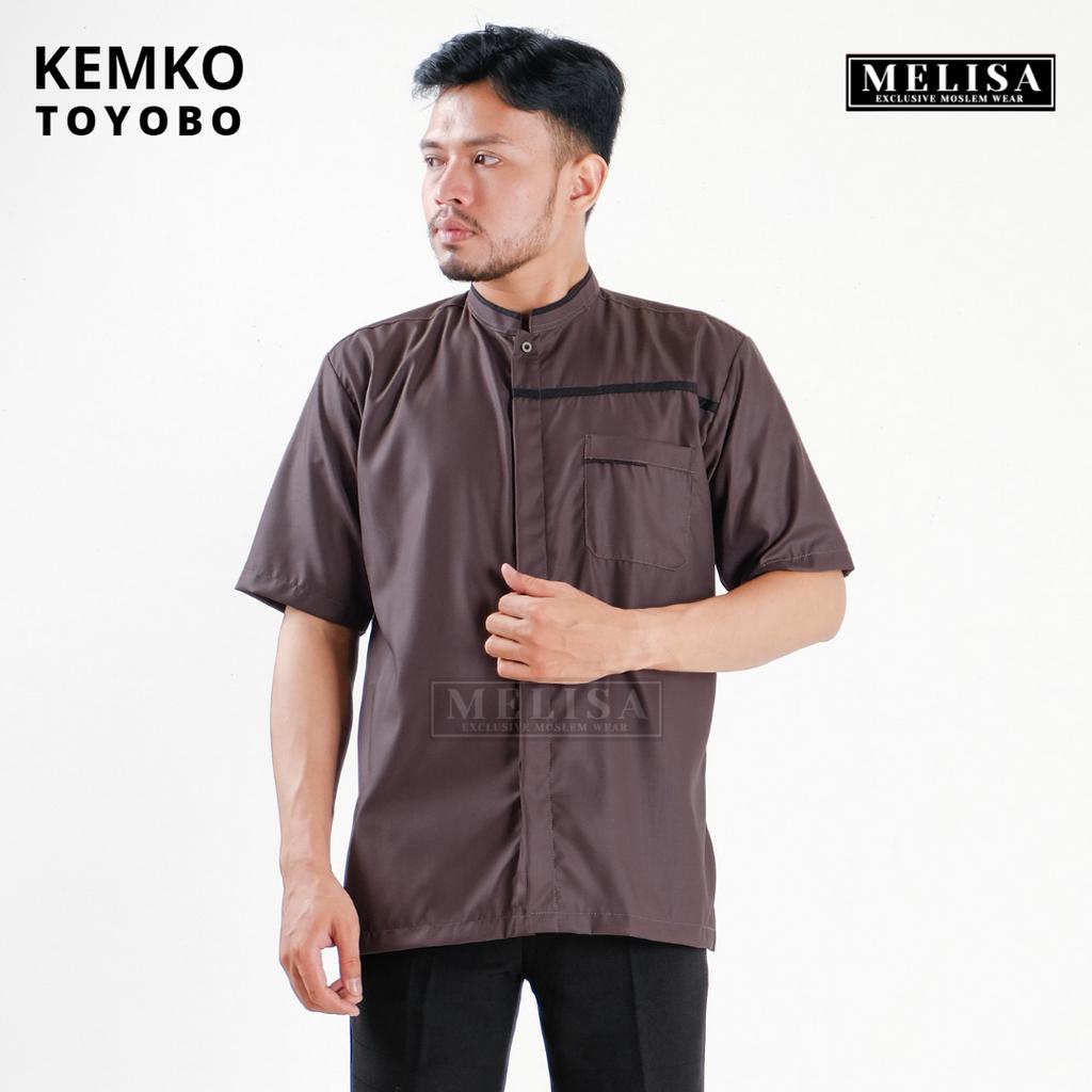 Baju Koko Pria Kemko Lengan Pendek Bahan Katun Toyobo Motip Simpel Dan Elegan Size M L XL Baju Muslim Polos Promo Baju Muslim Terbaru-Warna Coffee