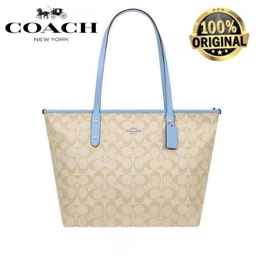 Tas COACH Tote Bag Signature City Zip Tote Light Blue - 100% Original