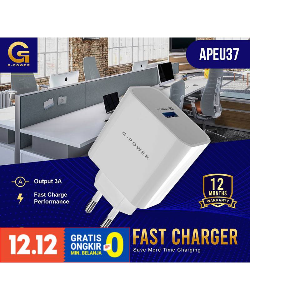 GPOWER Fast Charger APEU37 with 3A Output &amp; Fast Charging and Qualcomm 3.0 ( FREE KABEL )