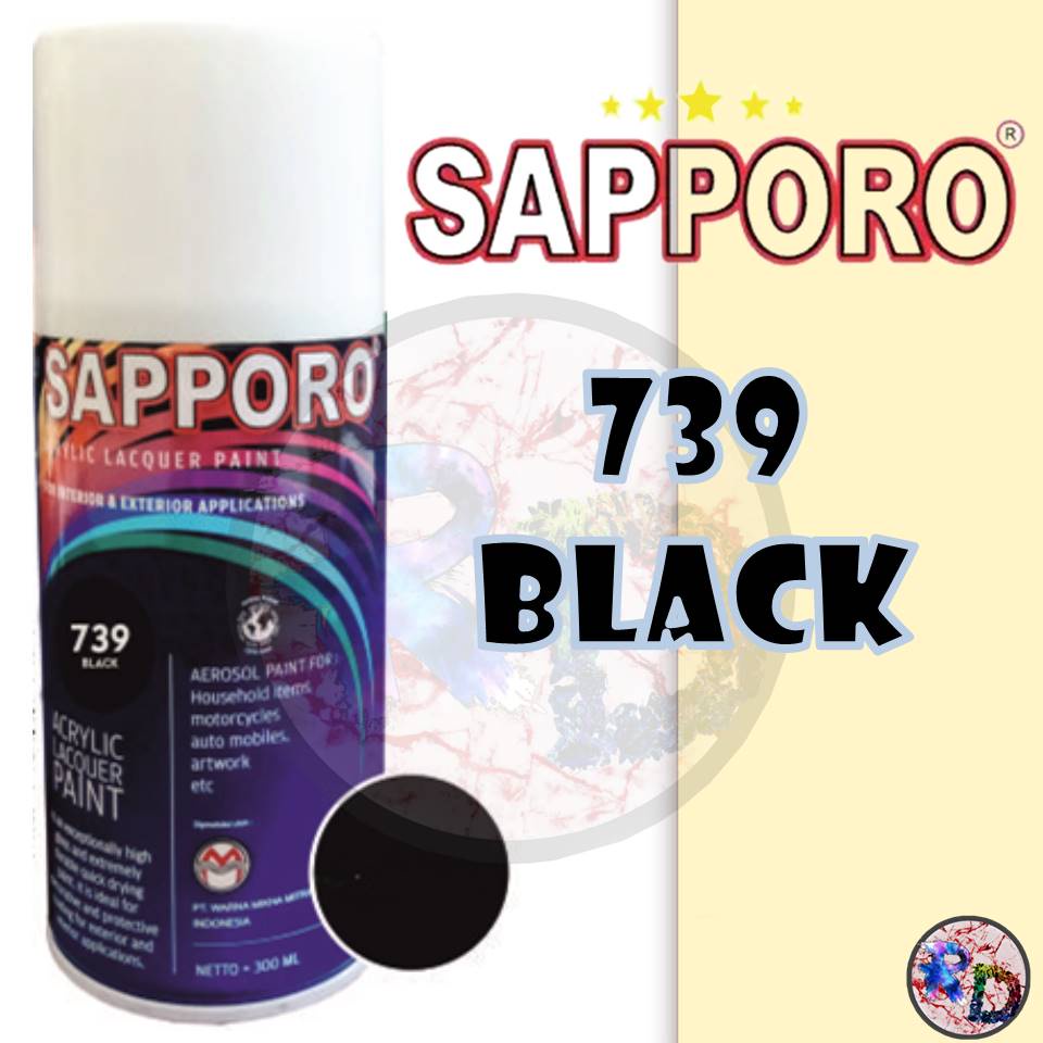 Cat Sapporo Black 739 300ml,Cat semprot warna HITAM GLOSSY UNTUK VELG