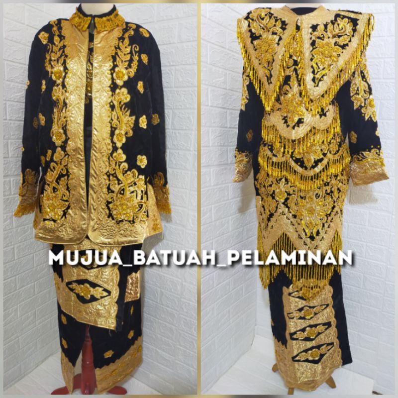 Baju Penganten Adat Padang Minang Beludru Warna Hitam Sepasang