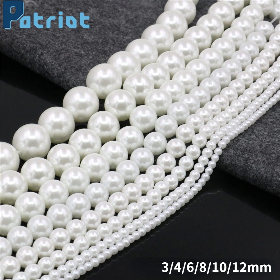 3-12mm White Beige Plastic Straight Hole Round Imitation Pearl For DIY Costume Jewelry