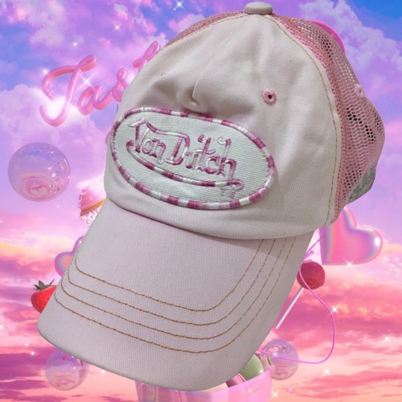 topi y2k baby pink von dutch trucker