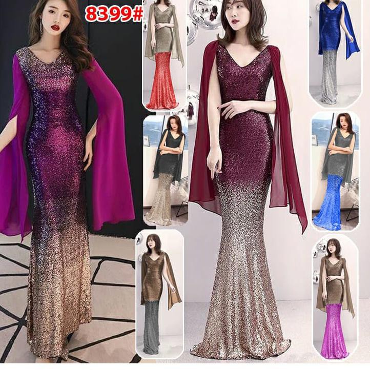 6WY 8399#Longdress gliter shining import/baju pesta/ baju nyanyi/dress bodycon Model Terkini.
