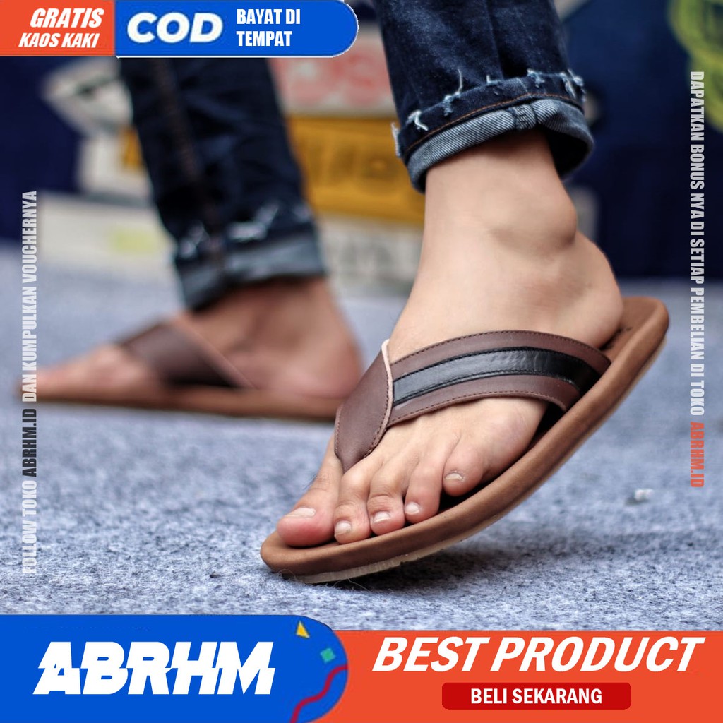 ABRHM X KIAN Sandal Japit Pria Sandal Pria Kulit Asli Sendal Jepit Cowok / Cowo Ori Keren Kekinian