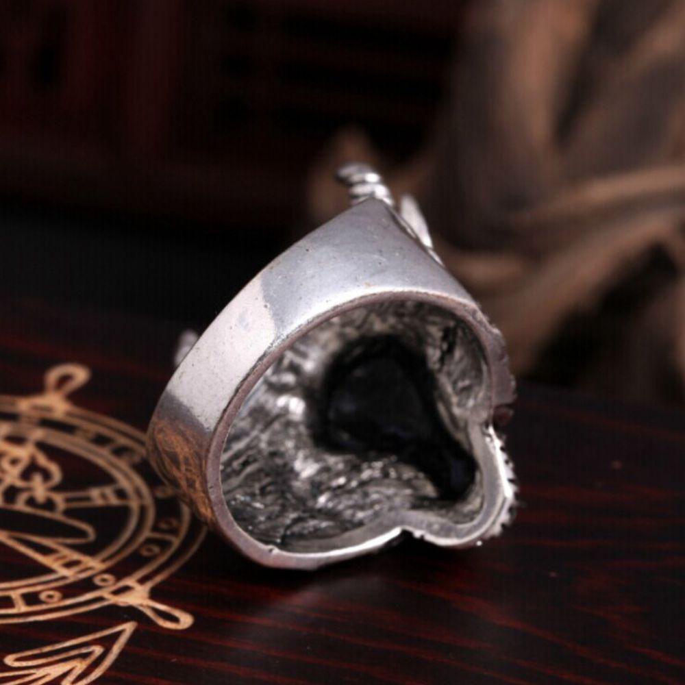 Lily Sheep Head Ring Cincin Pria Perak Antik Vintage Totem Ukir