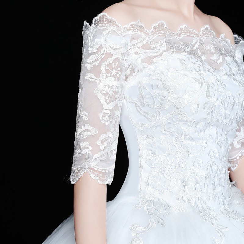 Putih Off Shoulder Setengah lengan wanita gaun pengantin Sabrina Renda gaun pesta pernikahan