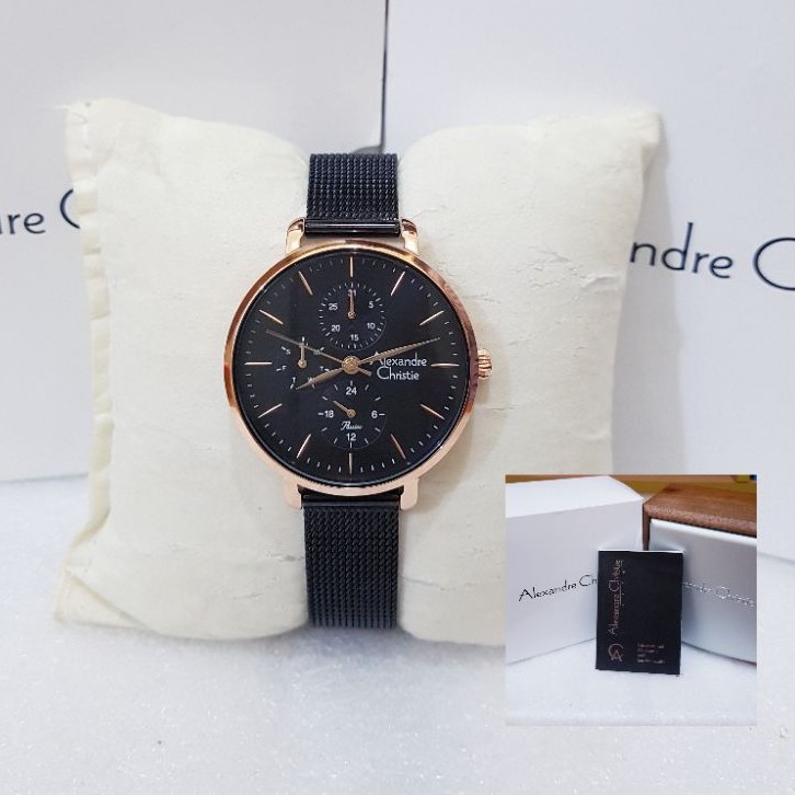 ALEXANDRE CHRISTIE WANITA AC 2916 BLACK ROSEGOLD JAM TANGAN ALEXANDRE CHRISTIE ORIGINAL