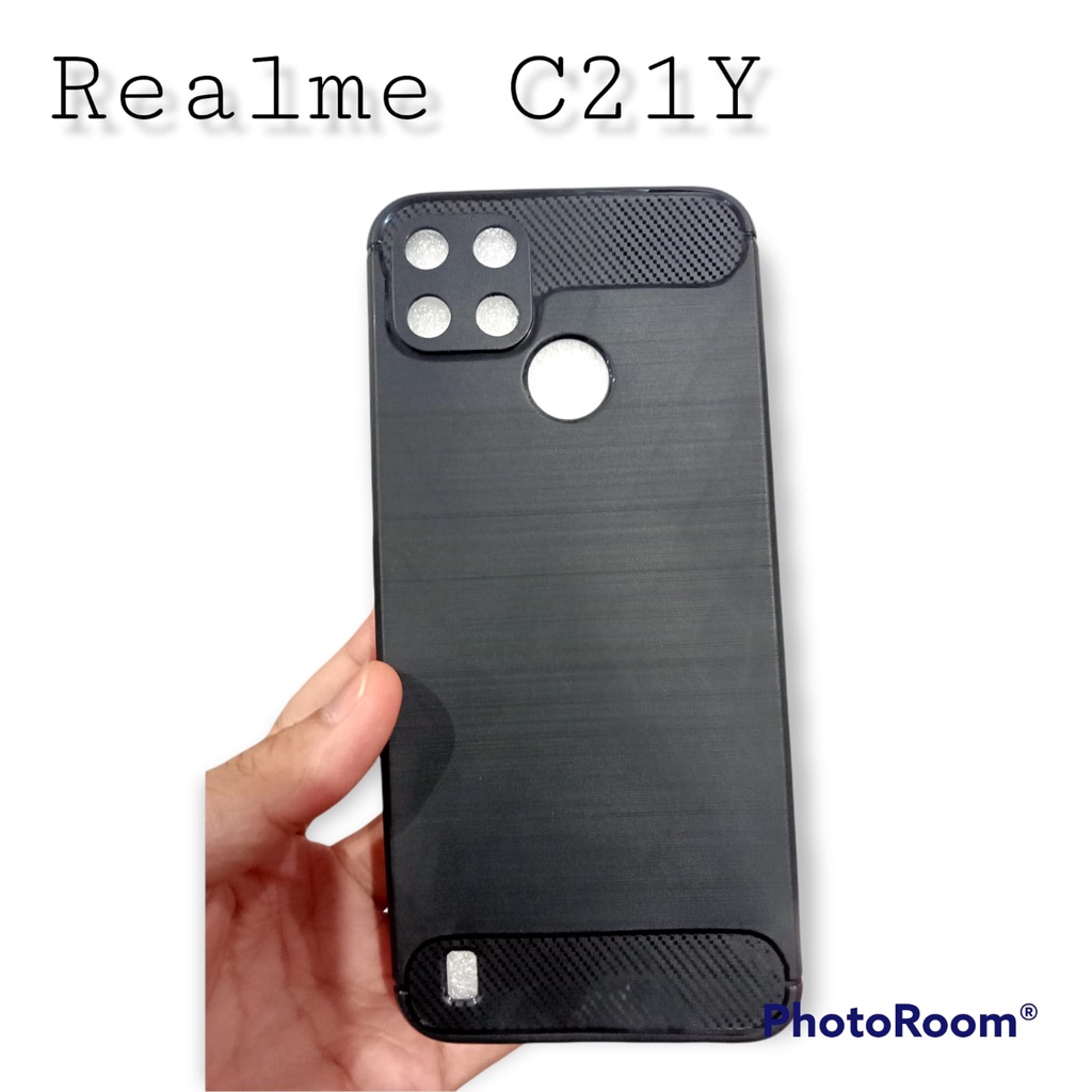 Case Slim Fit Carbon Realme C21Y 6.5 inchi Softshell Fiber Multi Carbon Anti Melar Elastis