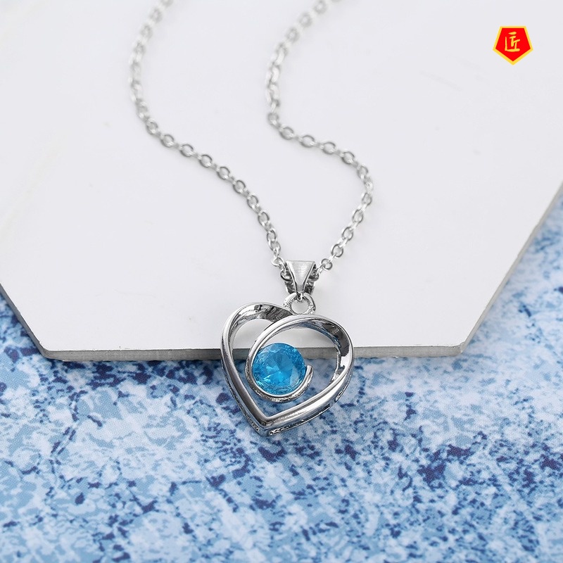 [Ready Stock]925 Silver Heart-Shaped Blue Crystal Pendant Simple Fashion