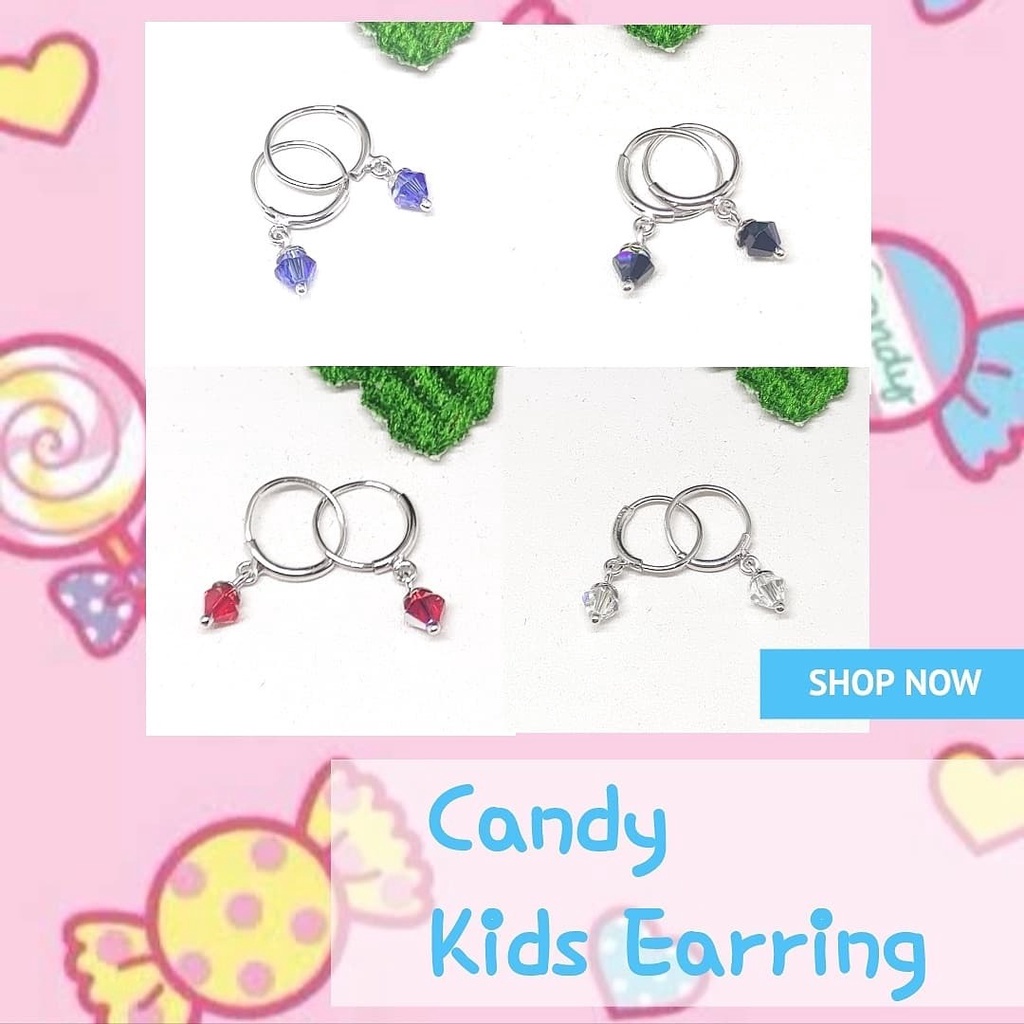 BCAA066 ANTING ANAK BAYI BALITA KRISTAL CANDY PERAK 925 LAPIS EMAS ORI