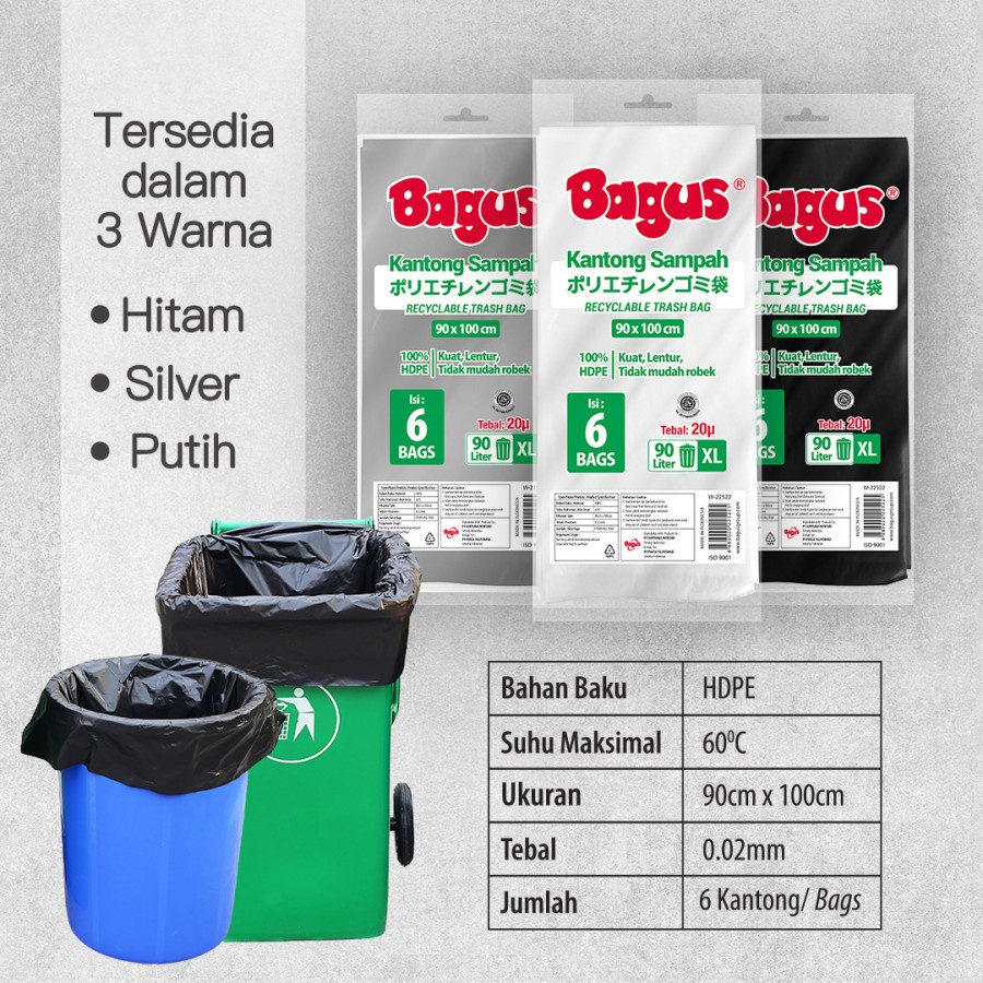 Twin Pack Bagus Trash Bag / Kantong Sampah XL 6 Uk 90 x 100 cm (90 L)