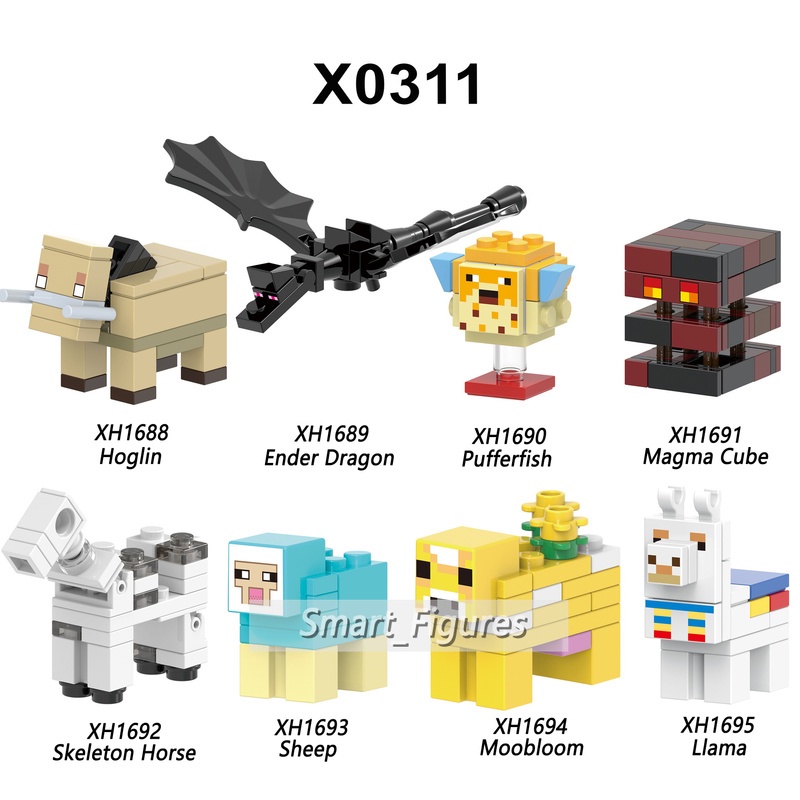 Mainan Action Figure Minecraft Minifigures Hoglin Ender Dragon Pufferfish Magma Cube Skeleton Kuda X0311