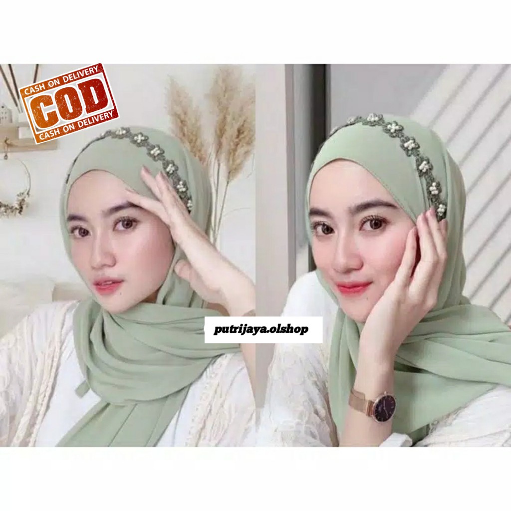 Jilbab Pasmina Tali Mutiara Diamond Pasmina Instan Bando Payet