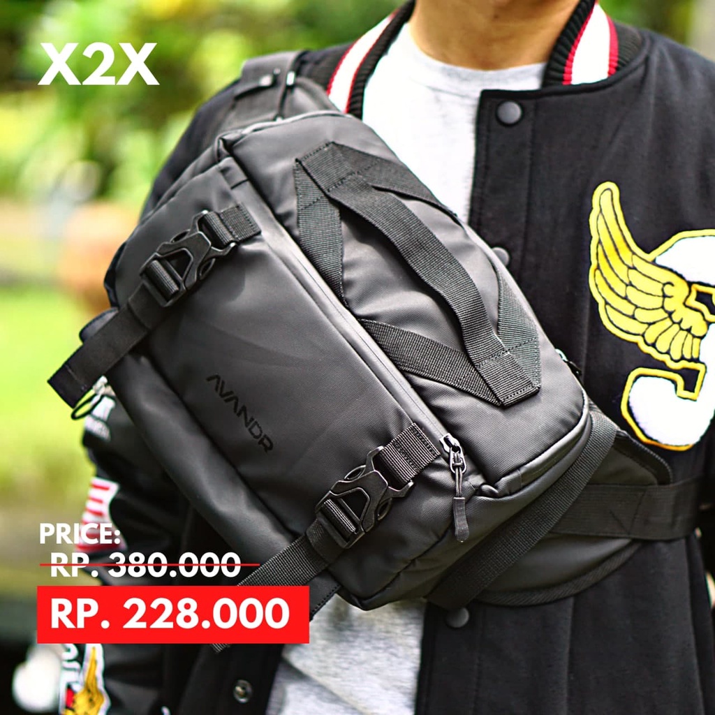 AVANDR X2X Black Matte Tas Selempang Pria Multifungsi Sling Bag Shoulder Bag