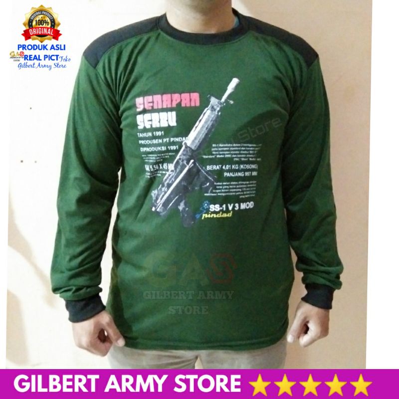 GILBERT ARMY STORE Kaos Dekker Pria Lengan Panjang Gambar Senapan Serbu Desert Eagle Hijau Hitam All Size Tshirt Distro Terbaru