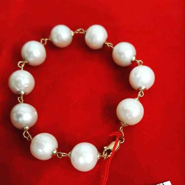 GL437H426H gelang rantai emas kuning model mata mutiara putih asli pearl fashion wanita kadar 70%