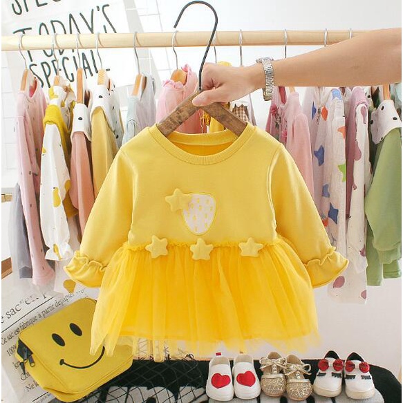 Dress anak bayi tile STAR - Baju Baby Bayi Anak perempuan cewek Gaun Tile Tulle renda Pesta Elegan Balita-YELLOW