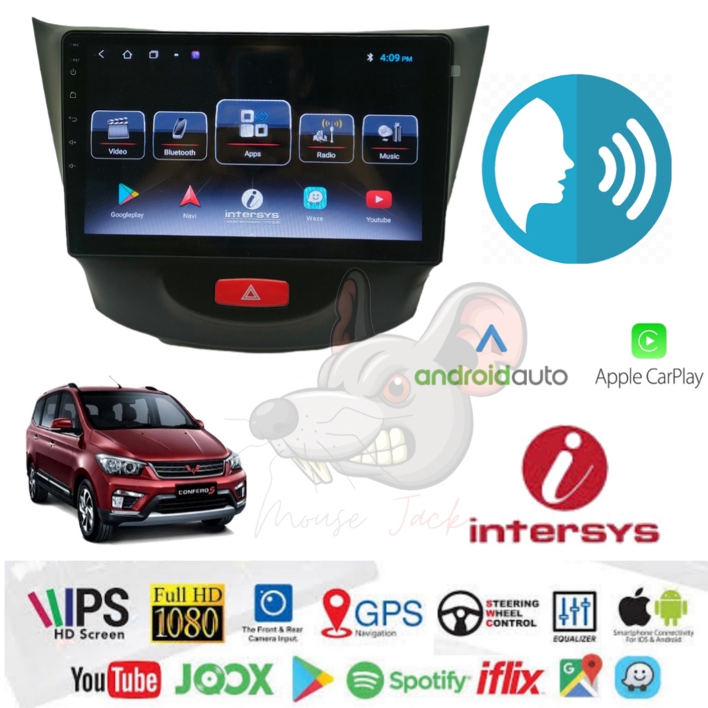 Head Unit Android Intersys Carplay VC  Wuling Confero 10 inch PNP