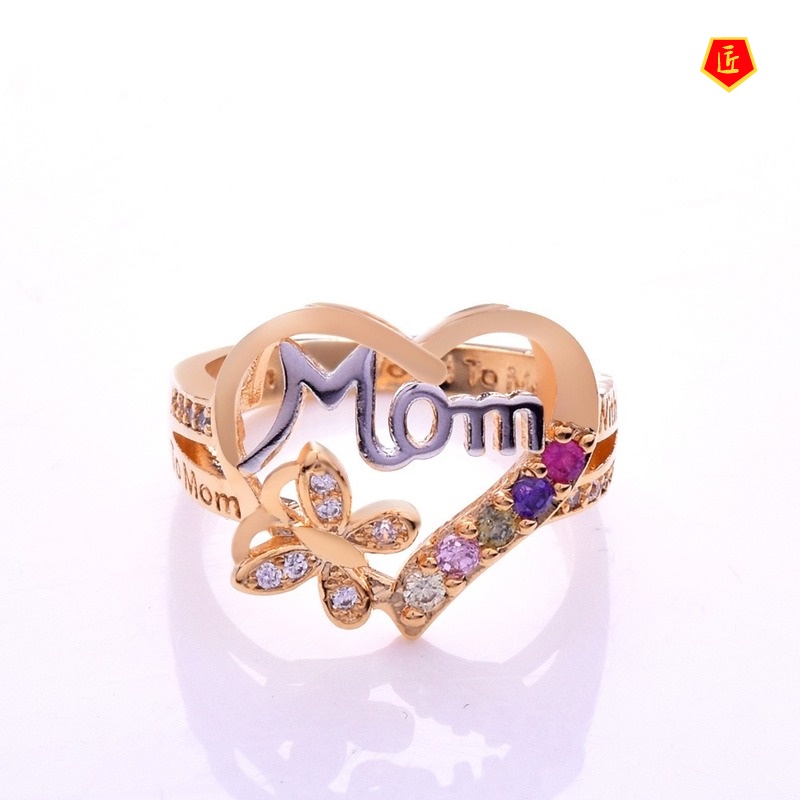 [Ready Stock]Fashion Love Mom Ring European and American Color Separation Exquisite Elegant