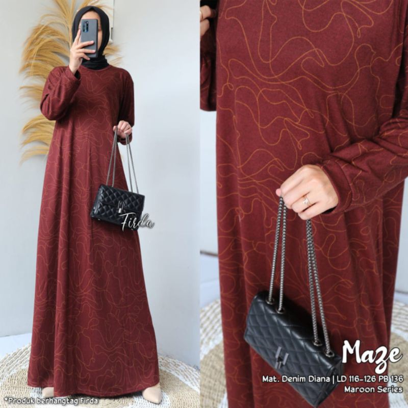 Maze maxi dress kaos diana denim motif bahan tebal