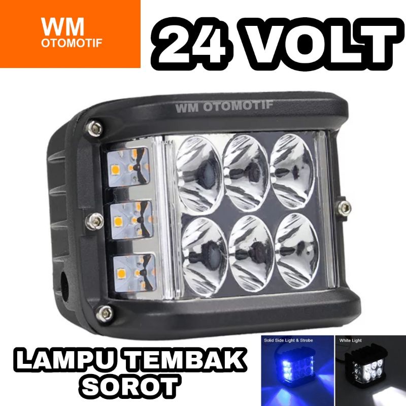 Lampu Tembak 24 Volt LED Sorot CWL 6 Mata Biru Merah Truk Bus Canter Fuso BESAR Senja Besi CREE WORKLIGHT Offroad 3 Mode Truck Bis 24V 3x3 2 Baris Running Pabrik Alat Berat Waterproof