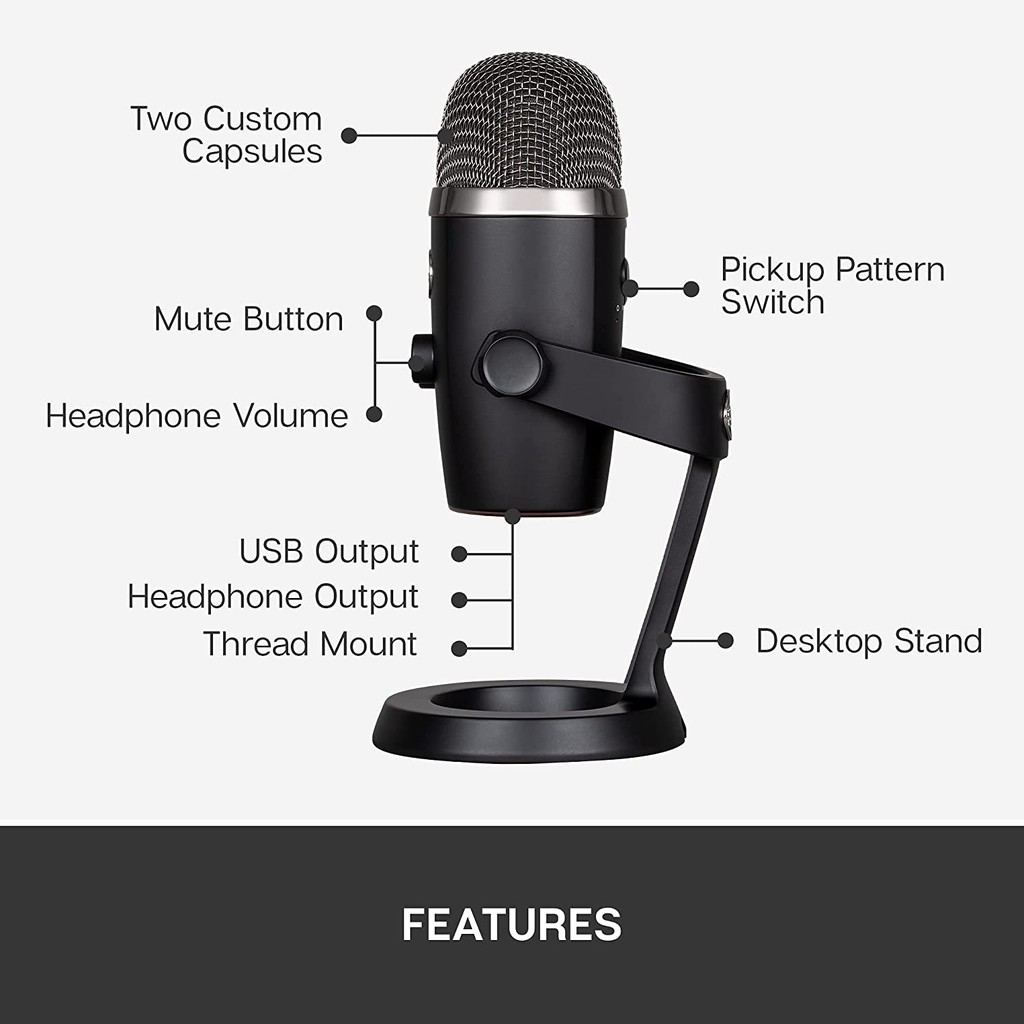 BLUE Microphones Yeti NANO - Premium USB Microphone - All Black - Mikrofon untuk Podcast &amp; Rekaman