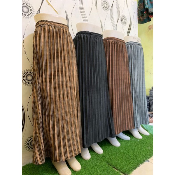 ROK STANDAR SPANDEK WOLL MOTIF SALUR PLISKET/ROK PANJANG MOTIF WANITA